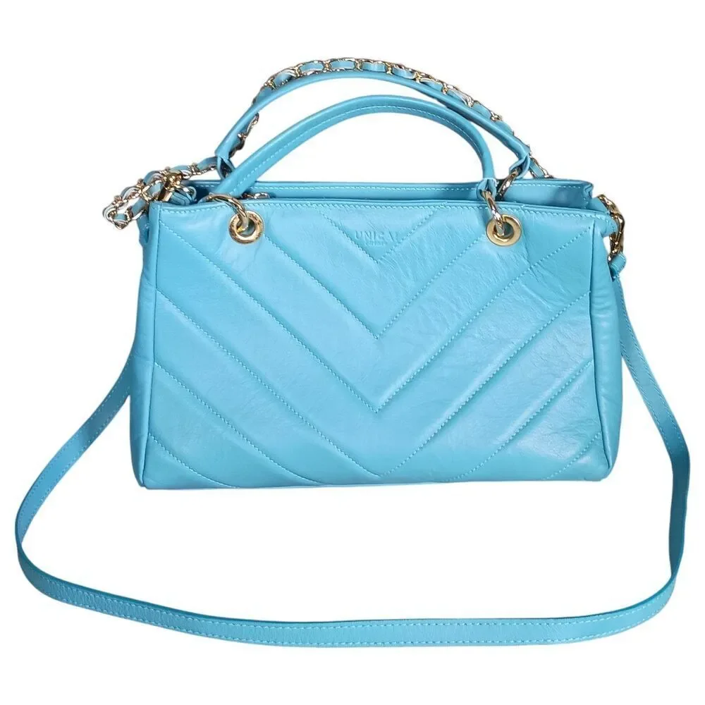 Unica! Firenze Tote Shoulder Crossbody Bag Blue Leather Made in Italy